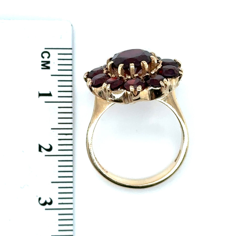 9ct Yellow Gold Cubic Garnet Cluster Ring - Size L 1/2