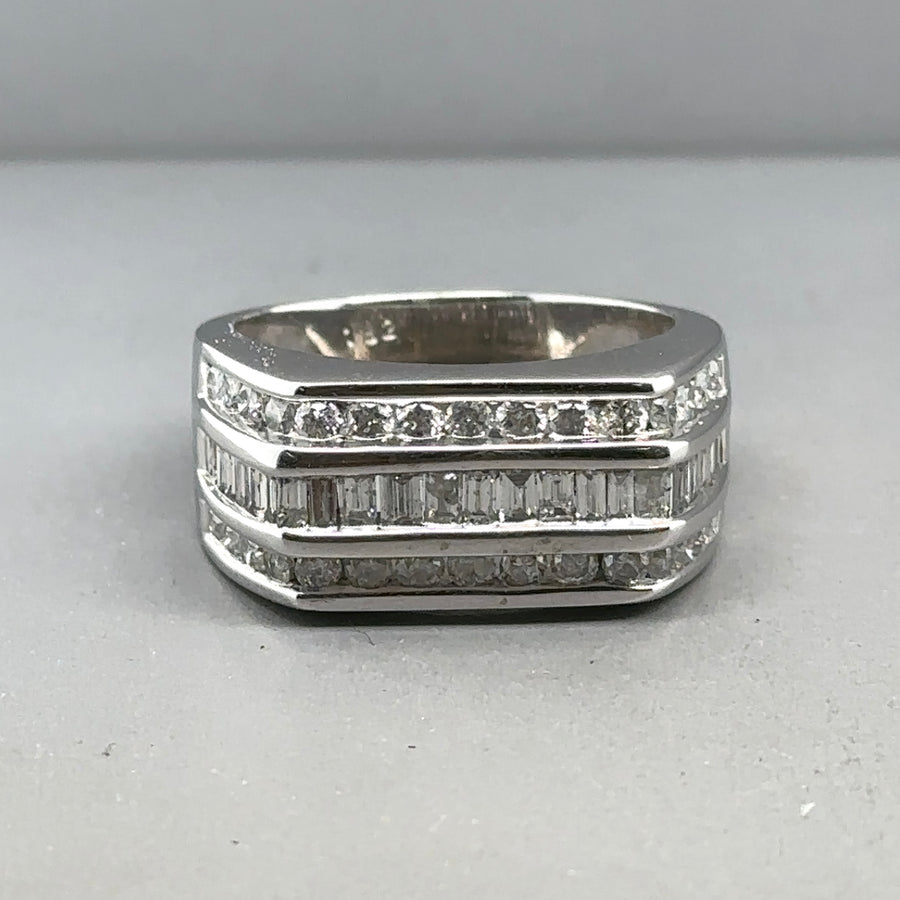 9ct White Gold Three Row Diamond Ring (c. 1.82ct) - Size R
