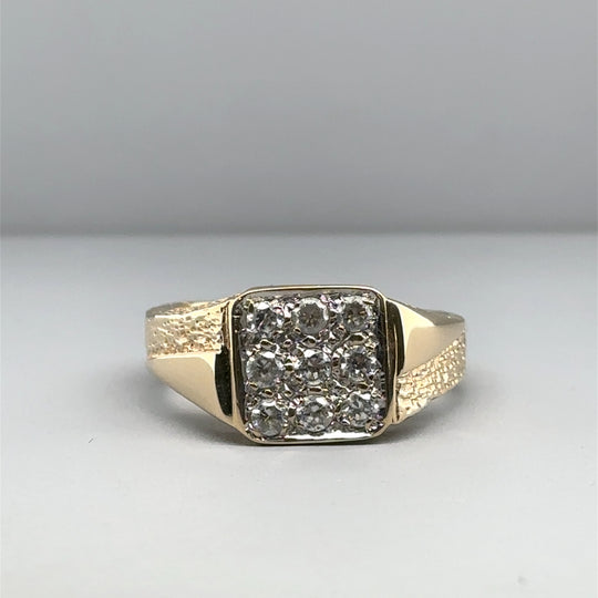9ct Yellow Gold Cubic Zirconia Signet Ring - Size U