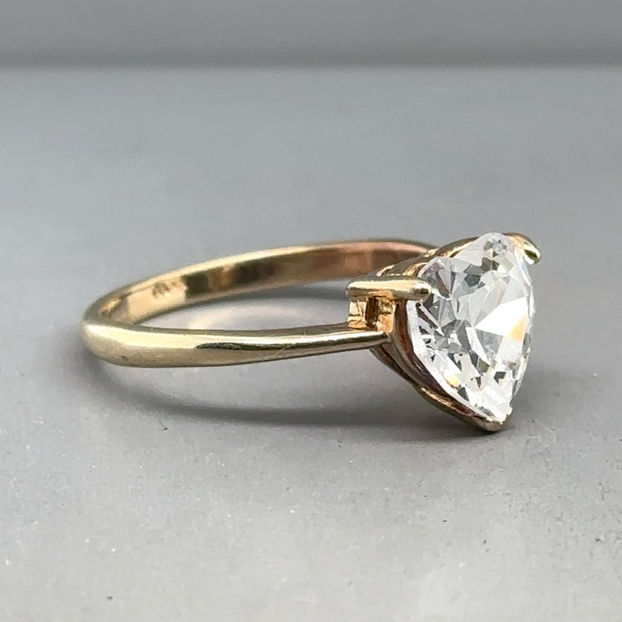 9ct Yellow Gold Single Stone Cubic Zirconia Heart Ring - Size P
