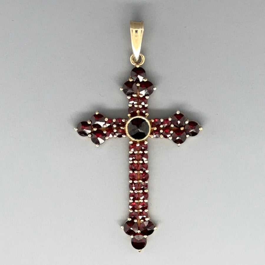9ct Yellow Gold Garnet Set Cross Pendant