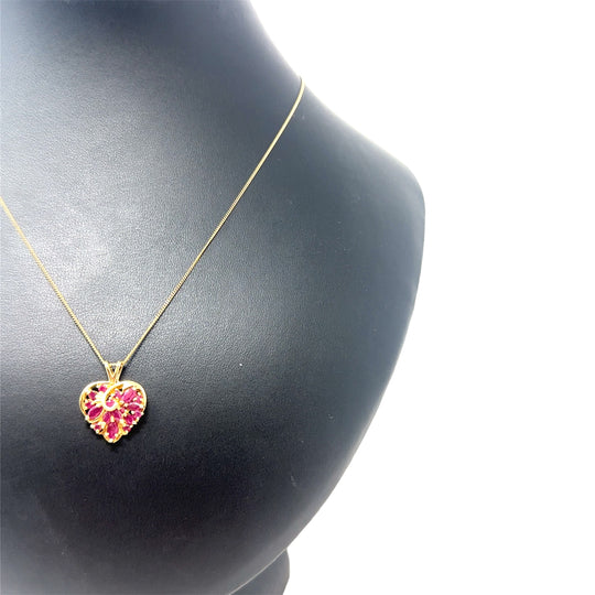 9ct Yellow Gold Ruby Heart Pendant and Fine Chain (19")