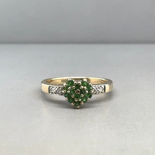 9ct Yellow Gold Green Tourmaline and Diamond Ring - Size N