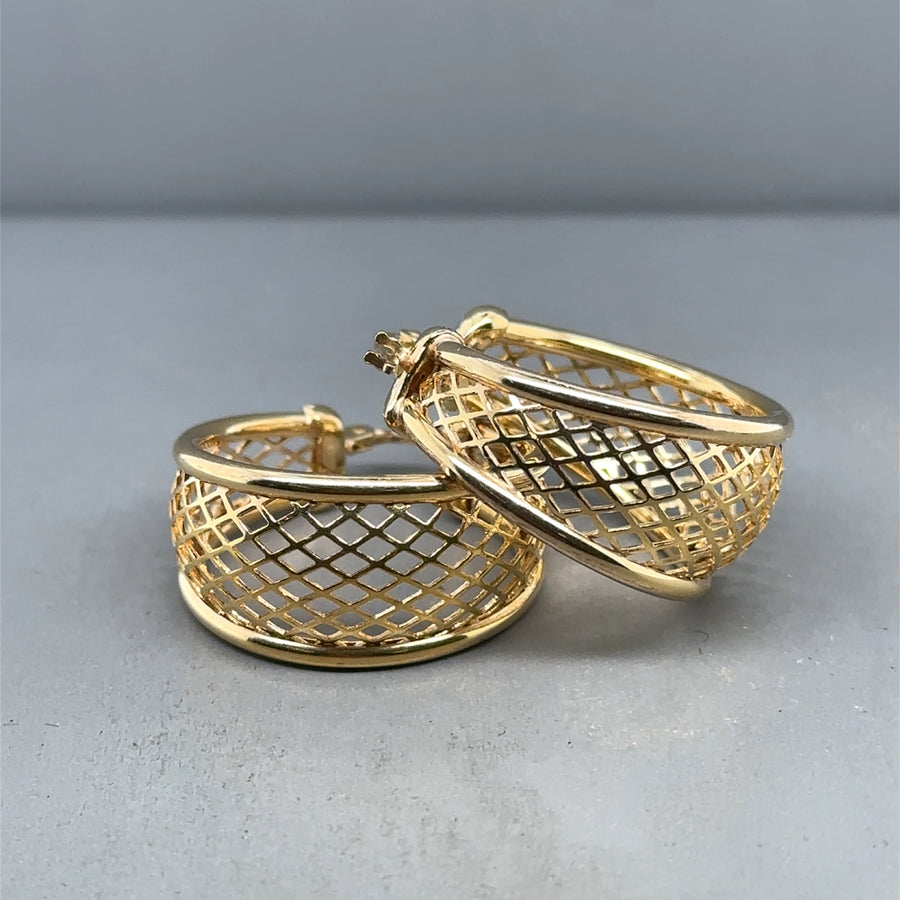 9ct Yellow Gold Basket Hoop Earrings