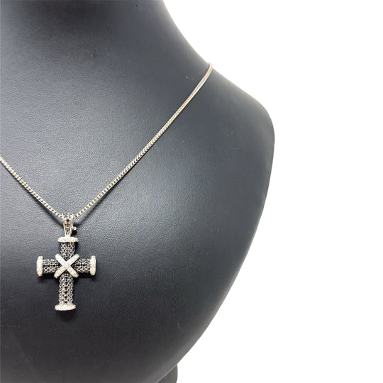 18ct White Gold Black and White Diamond Theo Fennell Cross Pendant and Chain (c. 1.45ct)