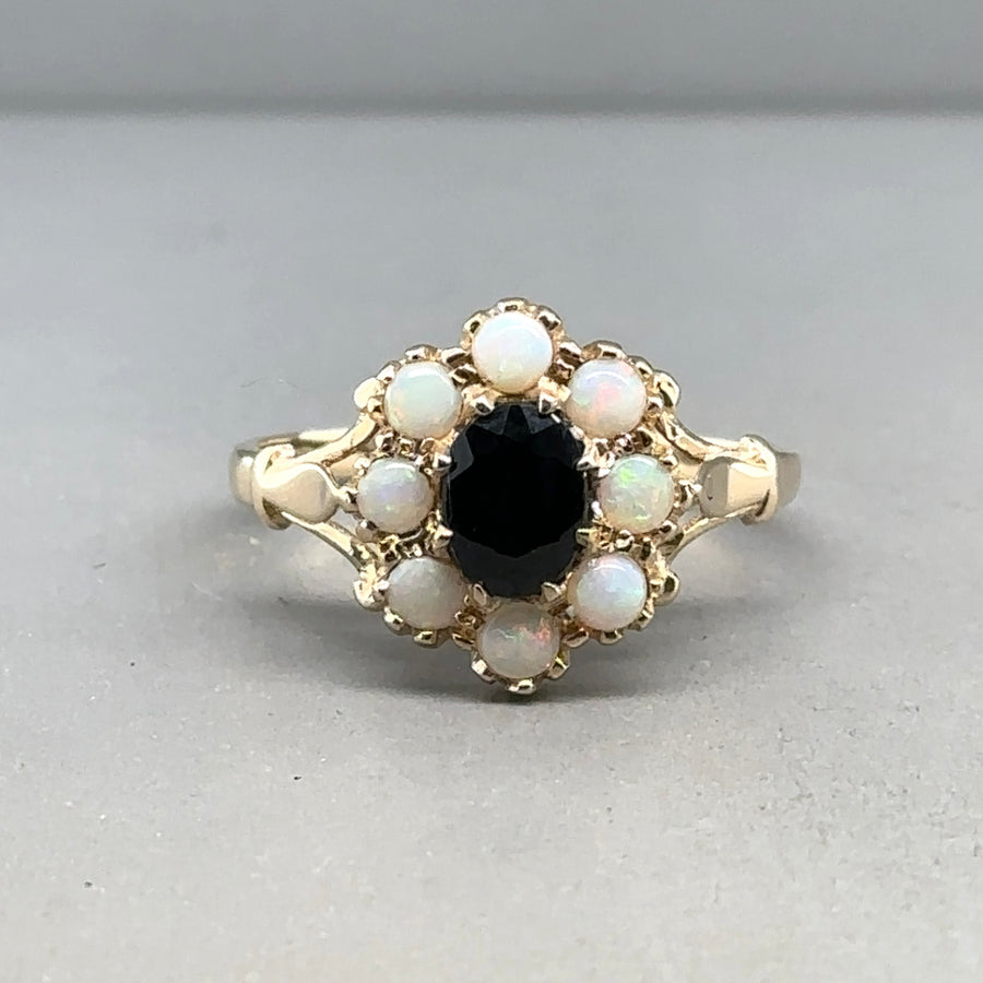 14ct Yellow Gold Opal and Sapphire Ring - Size S