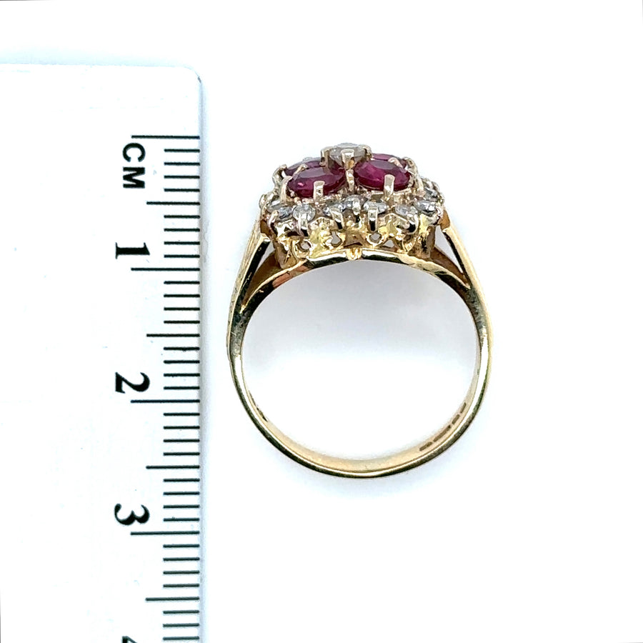 18ct Yellow Gold Diamond and Pink Topaz Ring (c. 0.42ct) - Size N