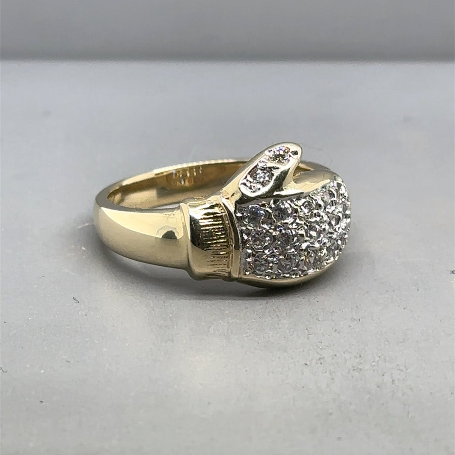 9ct Yellow Gold Cubic Zirconia Boxing Glove Ring - Size T 1/2