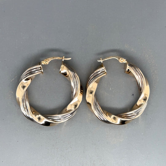 9ct Bi-Colour Twist Hoop Earrings