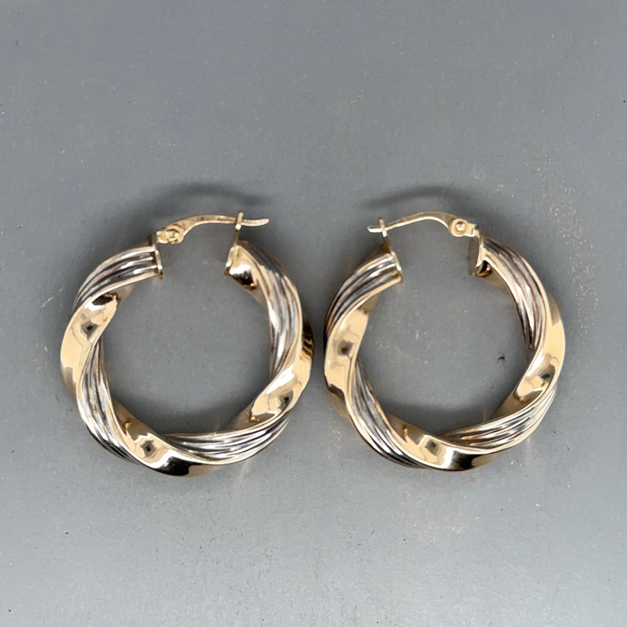 9ct Bi-Colour Twist Hoop Earrings