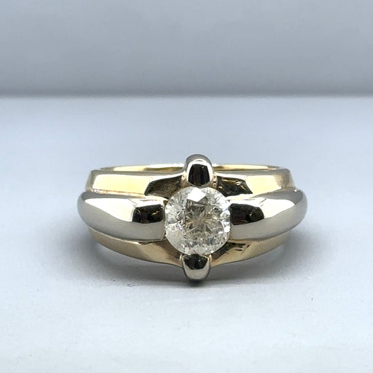 14ct Bi-Colour Single Stone Diamond Ring (c. 1.50ct) - Size Q