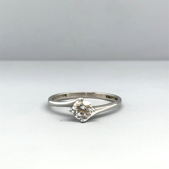 9ct White Gold Single Stone Cubic Zirconia Ring - Size N