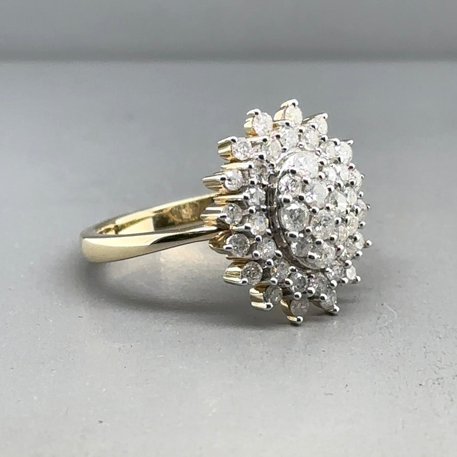 9ct Yellow Gold Diamond Cluster Ring (C. 0.90ct) - Size P