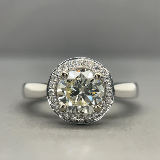 18ct White Gold Diamond Halo Ring (c. 1.57ct) - Size L