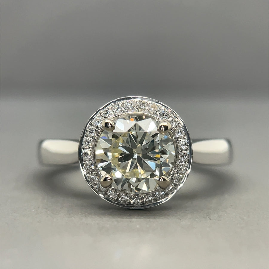 18ct White Gold Diamond Halo Ring (c. 1.57ct) - Size L