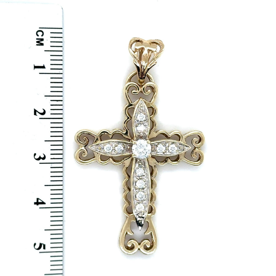 9ct Yellow Gold Fancy Cubic Zirconia Cross Pendant