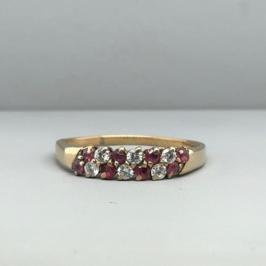 9ct Yellow Gold Pink and White Cubic Zirconia Ring - Size X 1/2