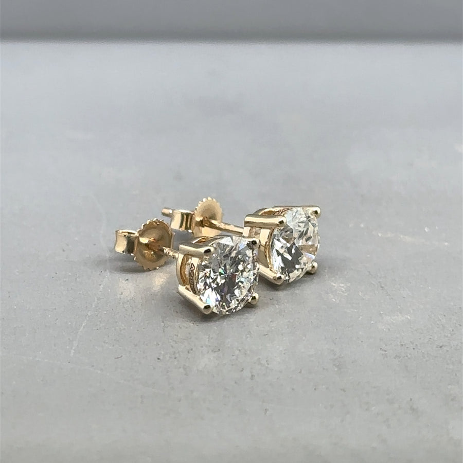 9ct Yellow Gold Single Stone Lab Grown Diamond Stud Earrings (c. 2.00ct) NEW!