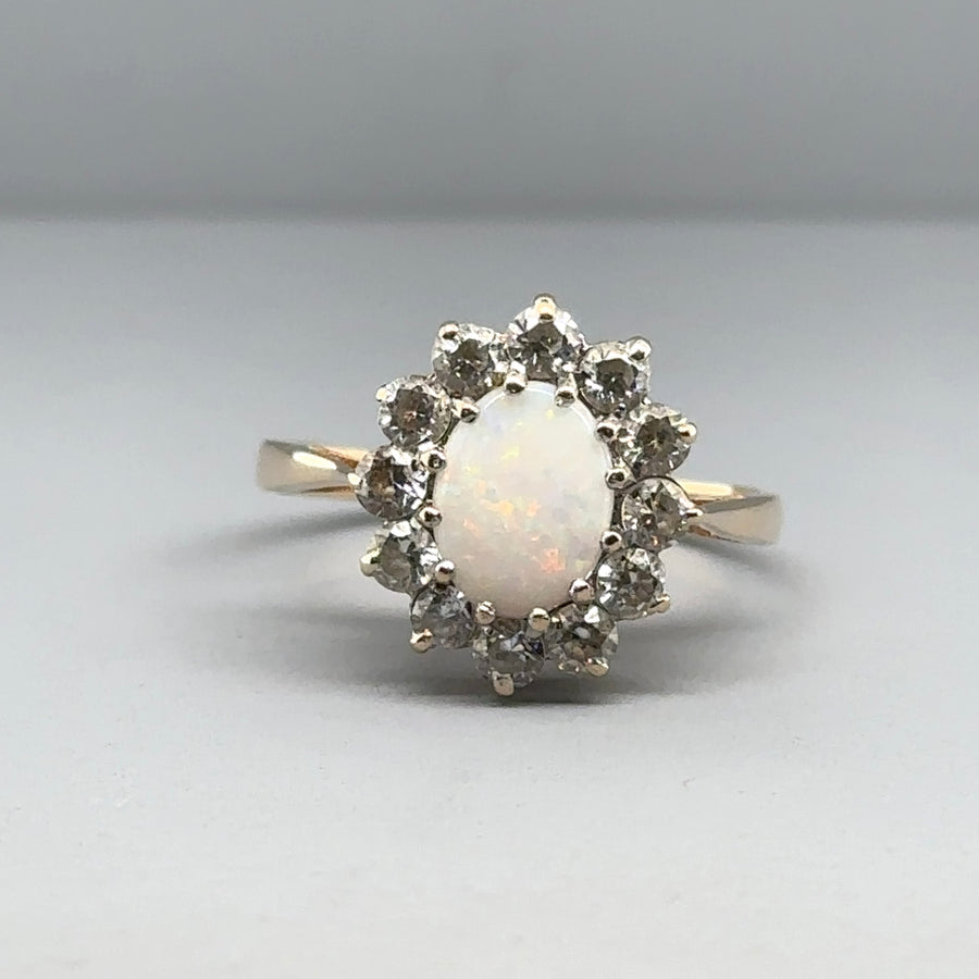 9ct Yellow Gold Cubic Zirconia and Opalique Ring - Size O