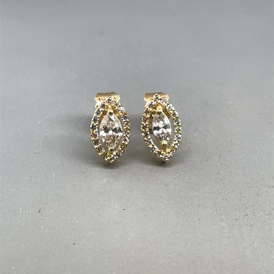 18ct Yellow Gold Marquise Halo Diamond Stud Earrings (c. 0.62ct)
