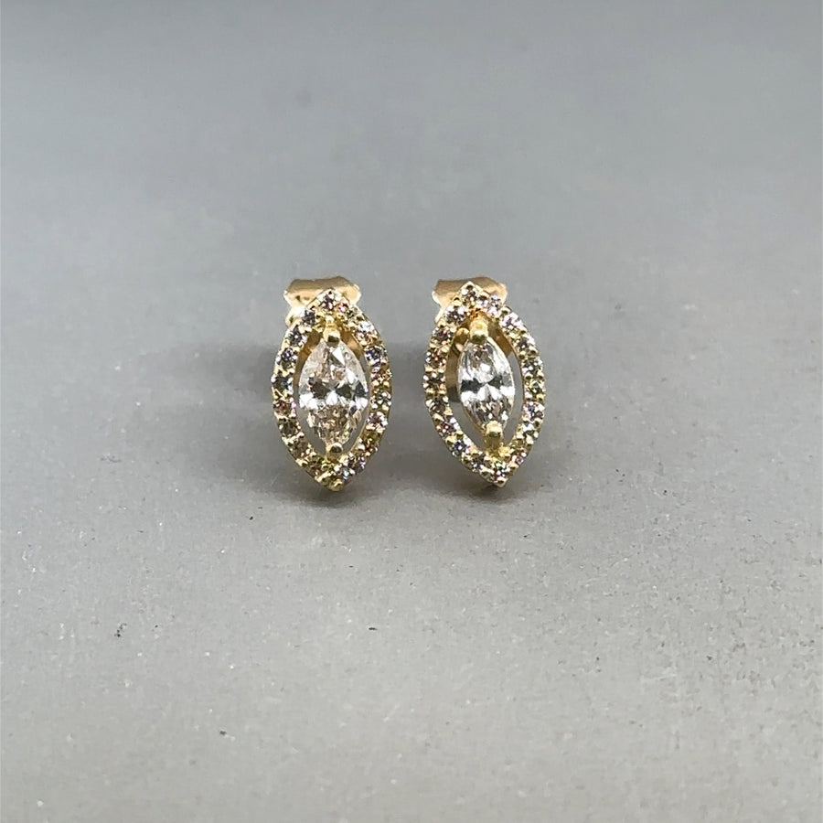 18ct Yellow Gold Marquise Halo Diamond Stud Earrings (c. 0.62ct)