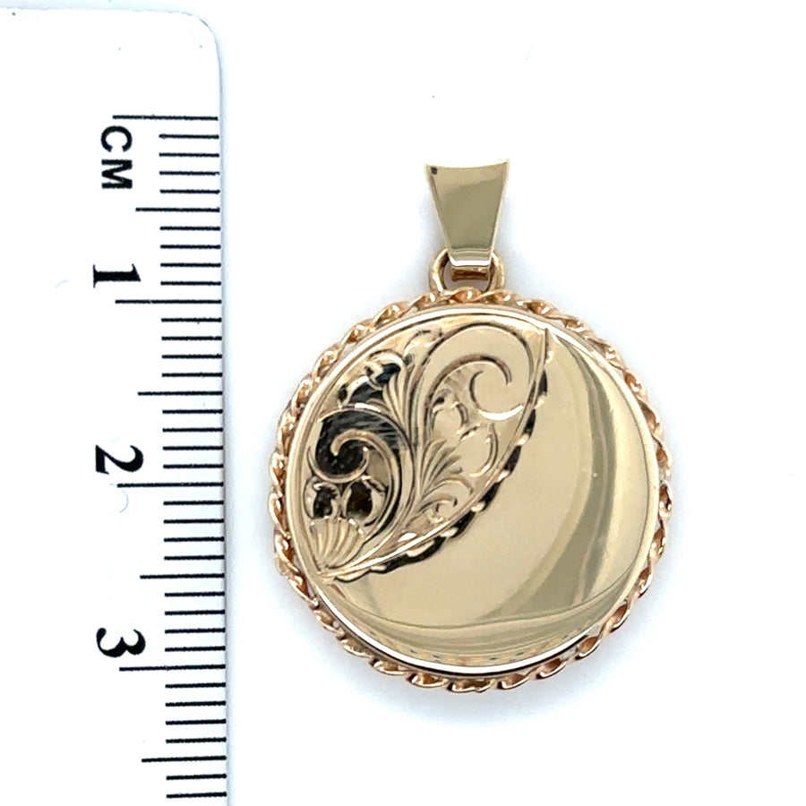 9ct Yellow Gold Patterned Circle Locket