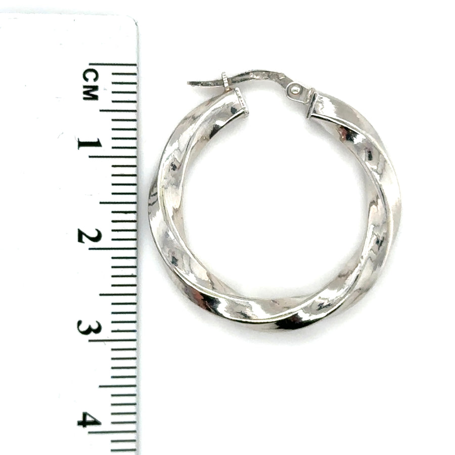 9ct White Gold Twist Hoop Earrings