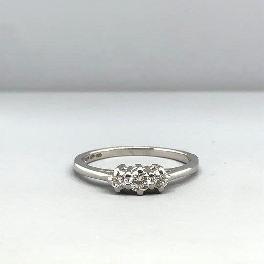 Platinum Three Stone Diamond Ring (c. 0.30 - 0.35ct) - Size O