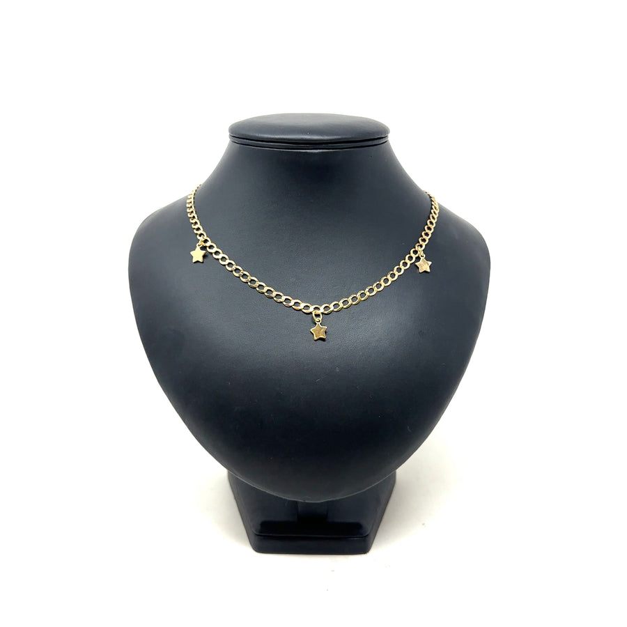 9ct Yellow Gold Curb Chain with Star Charms  (18”)