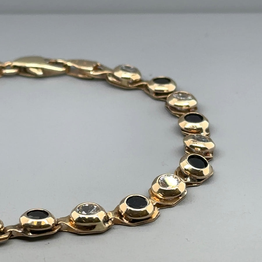 9ct Yellow Gold Blue and White Cubic Zirconia Bracelet