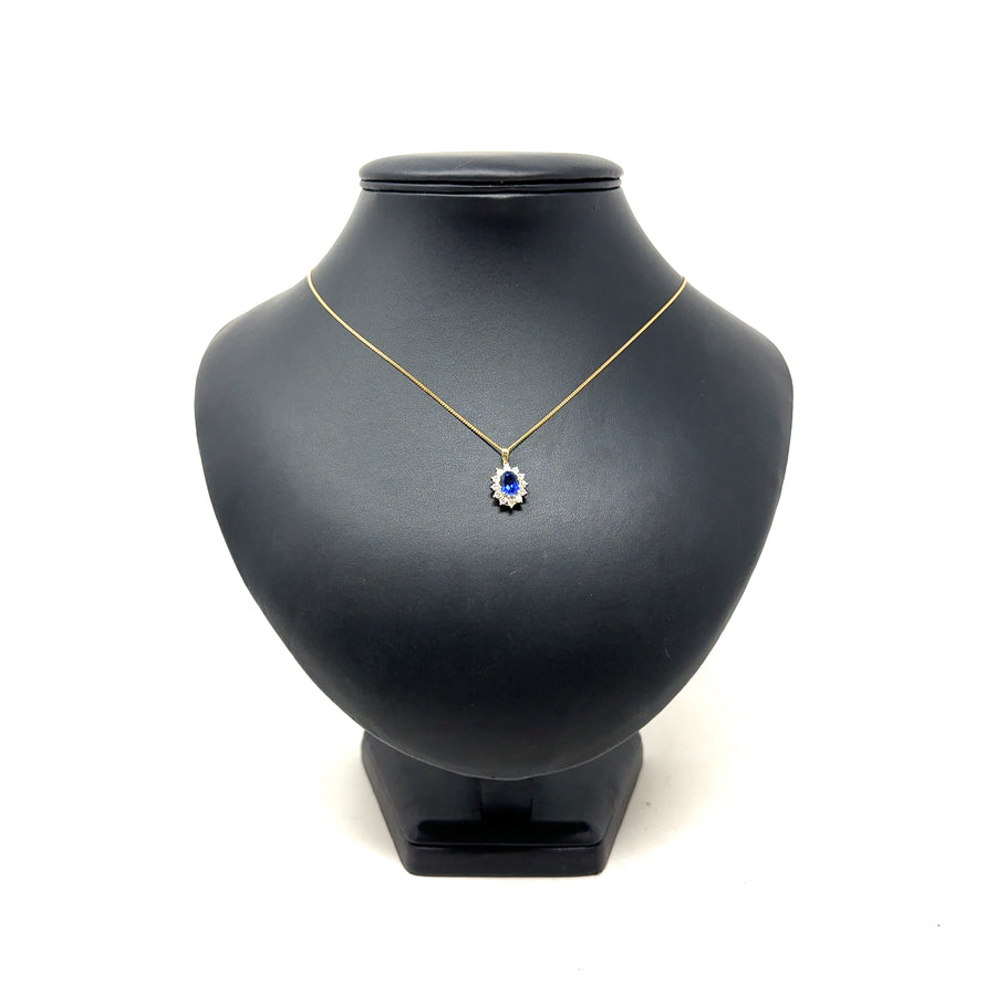 9ct Yellow Gold Lab Grown Diamond and Sapphire Cluster Pendant and Fine Chain (c. 0.47ct) (19") NEW!