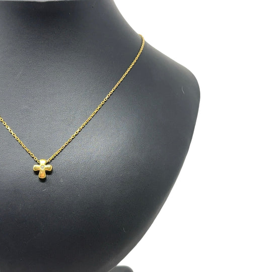 18ct Yellow Gold Single Stone Cross Pendant and Chain (18")