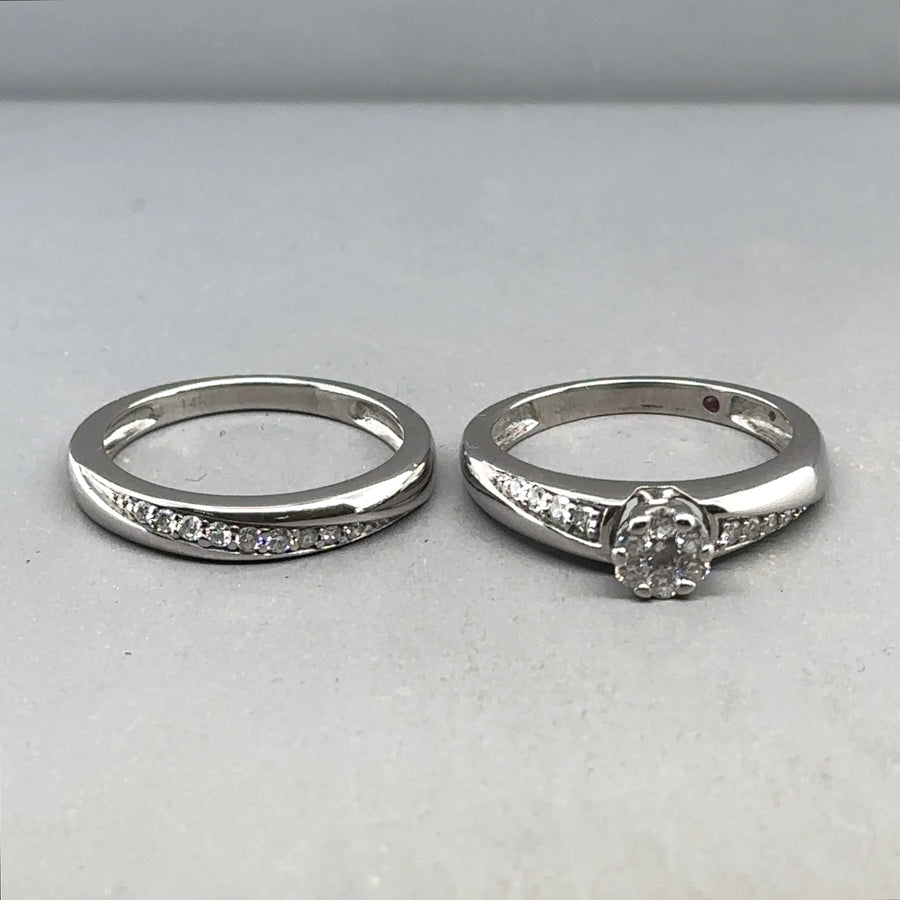 14ct White Gold Diamond Ring Set (c. 0.08 and 0.25ct) - Size K