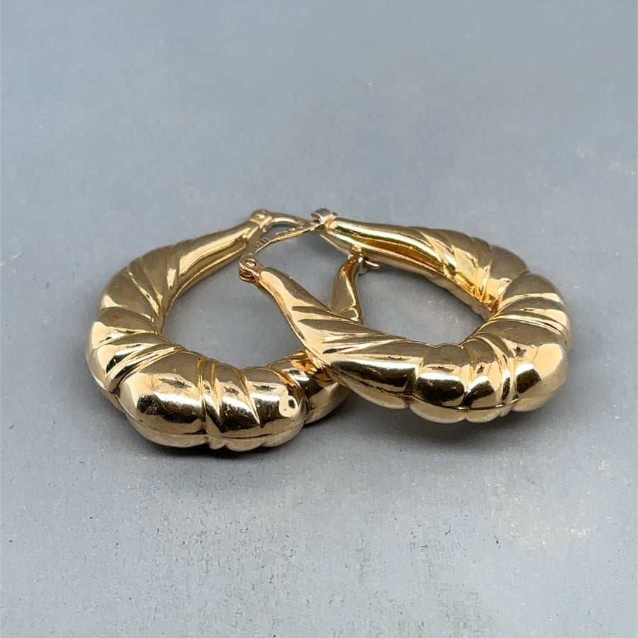 9ct Yellow Gold Puffy Creoles Hoop Earrings