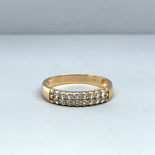 18ct Yellow Gold Two Row Diamond Set Ring (c. 0.30 - 0.35ct) - Size M 1/2