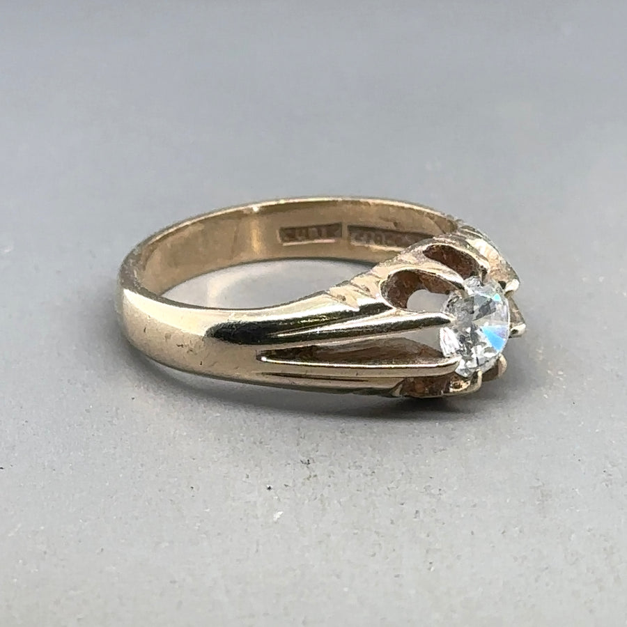 9ct Yellow Gold Single Stone Cubic Zirconia Ring - Size T