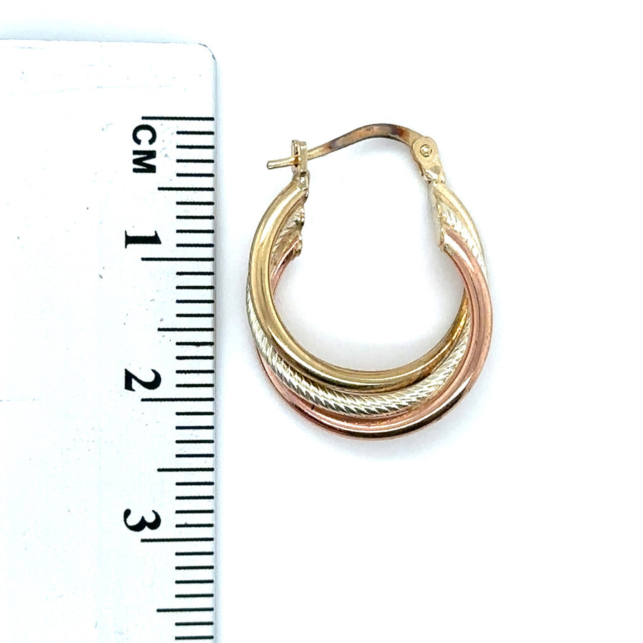 9ct Tri-Colour Three Row Earrings
