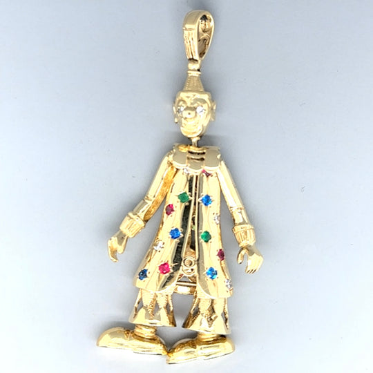 9ct Yellow Gold Large Cubic Zirconia Clown Pendant