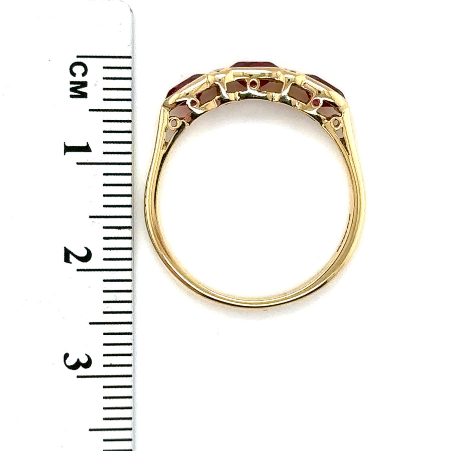 18ct Yellow Gold Diamond and Red Topaz Ring - Size P