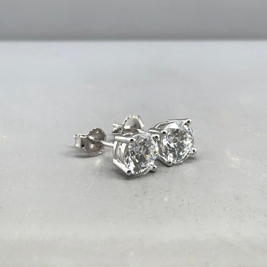 9ct White Gold Single Stone Lab Grown Diamond Stud Earrings (c. 2.00ct) NEW!