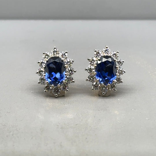 9ct Yellow Gold Lab Grown Diamond and Sapphire Cluster Stud Earrings (c. 0.95ct) NEW!