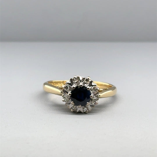 18ct Yellow Gold Sapphire and Diamond Ring - Size N