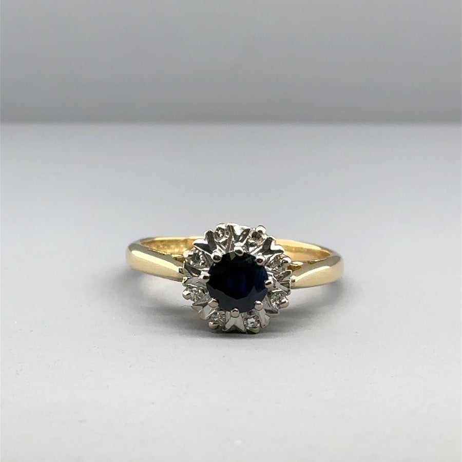 18ct Yellow Gold Sapphire and Diamond Ring - Size N