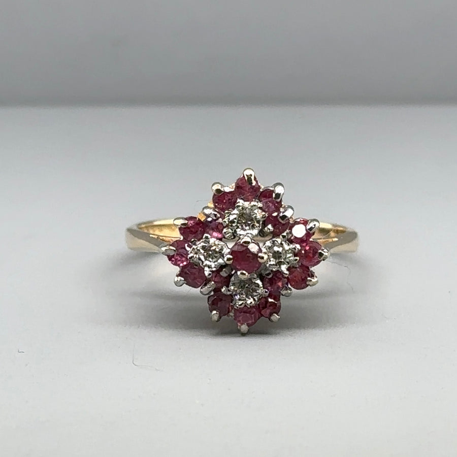 9ct Yellow Gold Ruby and Diamond Ring - Size P