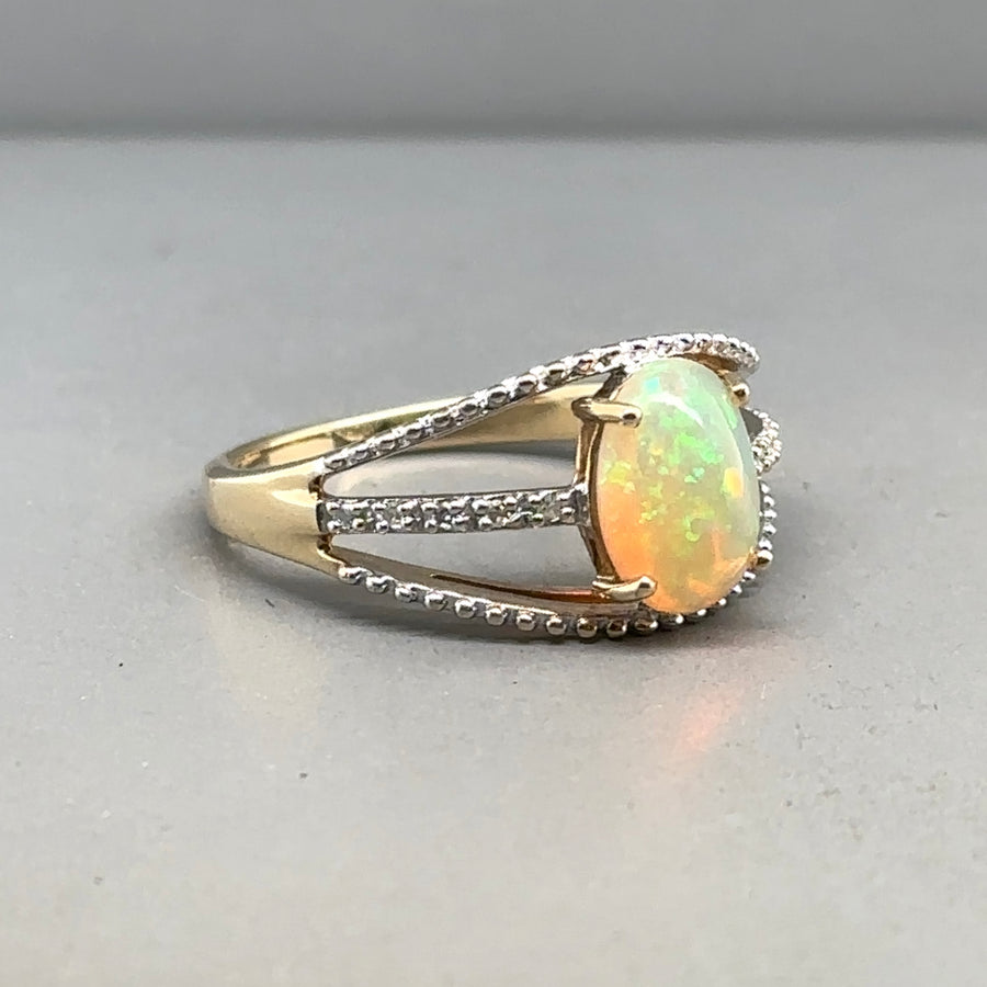 9ct Yellow Gold Opalite and Diamond Ring - Size N