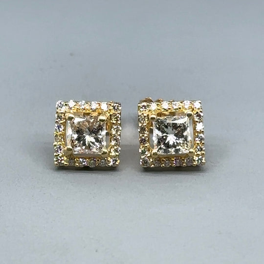 18ct Yellow Gold Diamond Halo Stud Earrings (c. 0.75ct)