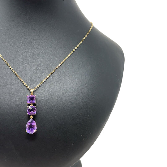 9ct Yellow Gold Amethyst Pendant and Fine Chain (21")
