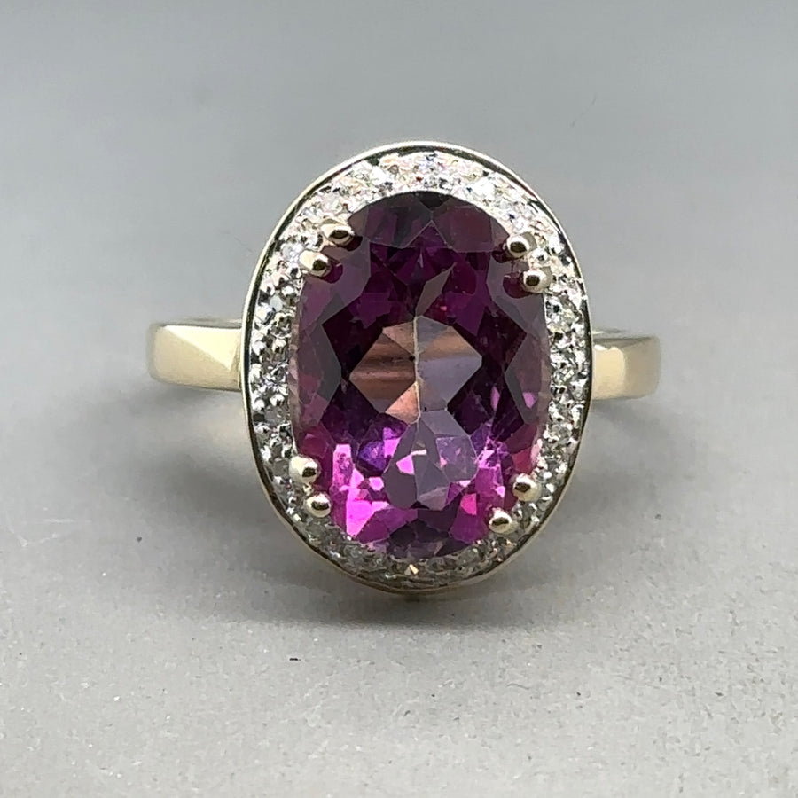 9ct Yellow Gold Diamond and Purple Topaz Ring - Size P