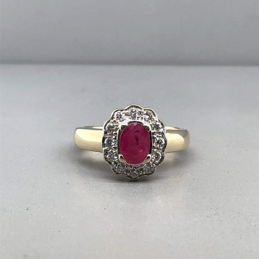 9ct Yellow Gold Ruby and Diamond Ring (c. 0.25ct) - Size J