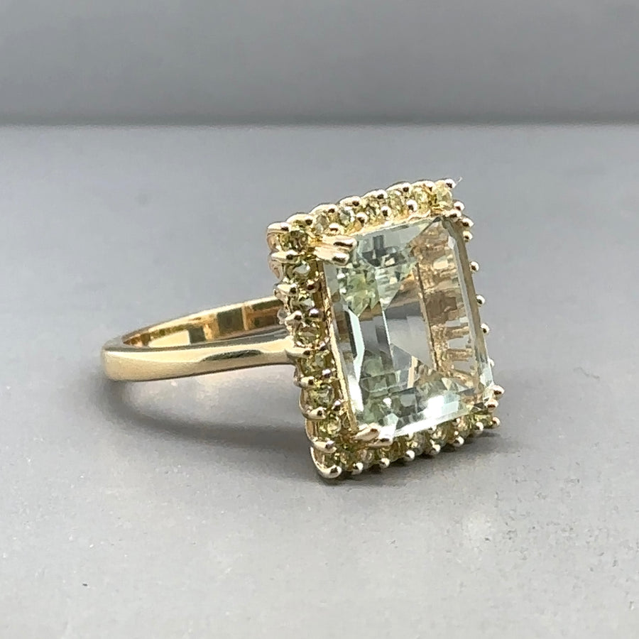 9ct Yellow Gold Green Amethyst Ring - Size M 1/2